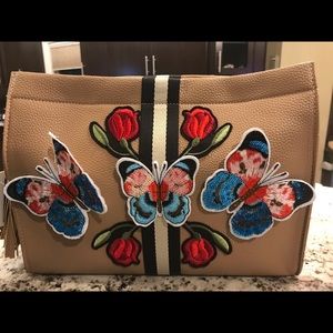 Clutch pocketbook Floral design with butterflies